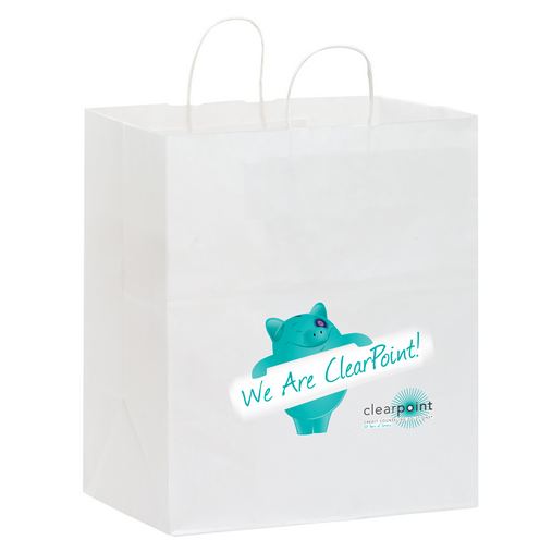 Custom Printed White Kraft Paper Carry-Out Shopper w/Full Color (14.5"x9.5"x16.25") - Color Evolution - 1W14916-CE